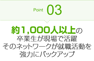 Point03 約1,000人以上の卒業生が現場で活躍そのネットワークが就職活動を強力にバックアップ